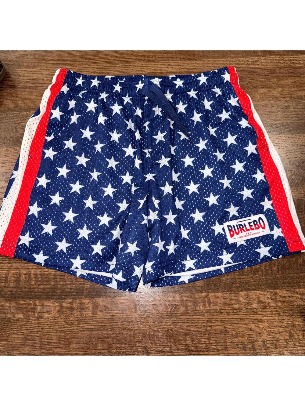 Burbelo Men's Stars & Stripes Athletic Mesh Shorts Size Small